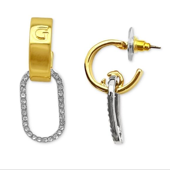 NWT GUESS Two-Tone Post Hook Earrings, Gold - Picture 1 of 3